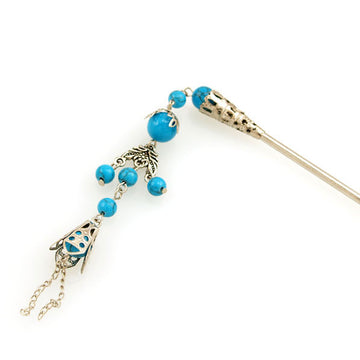 Tibetan Style Hair Stick with Tassel 5.5" Long Blue